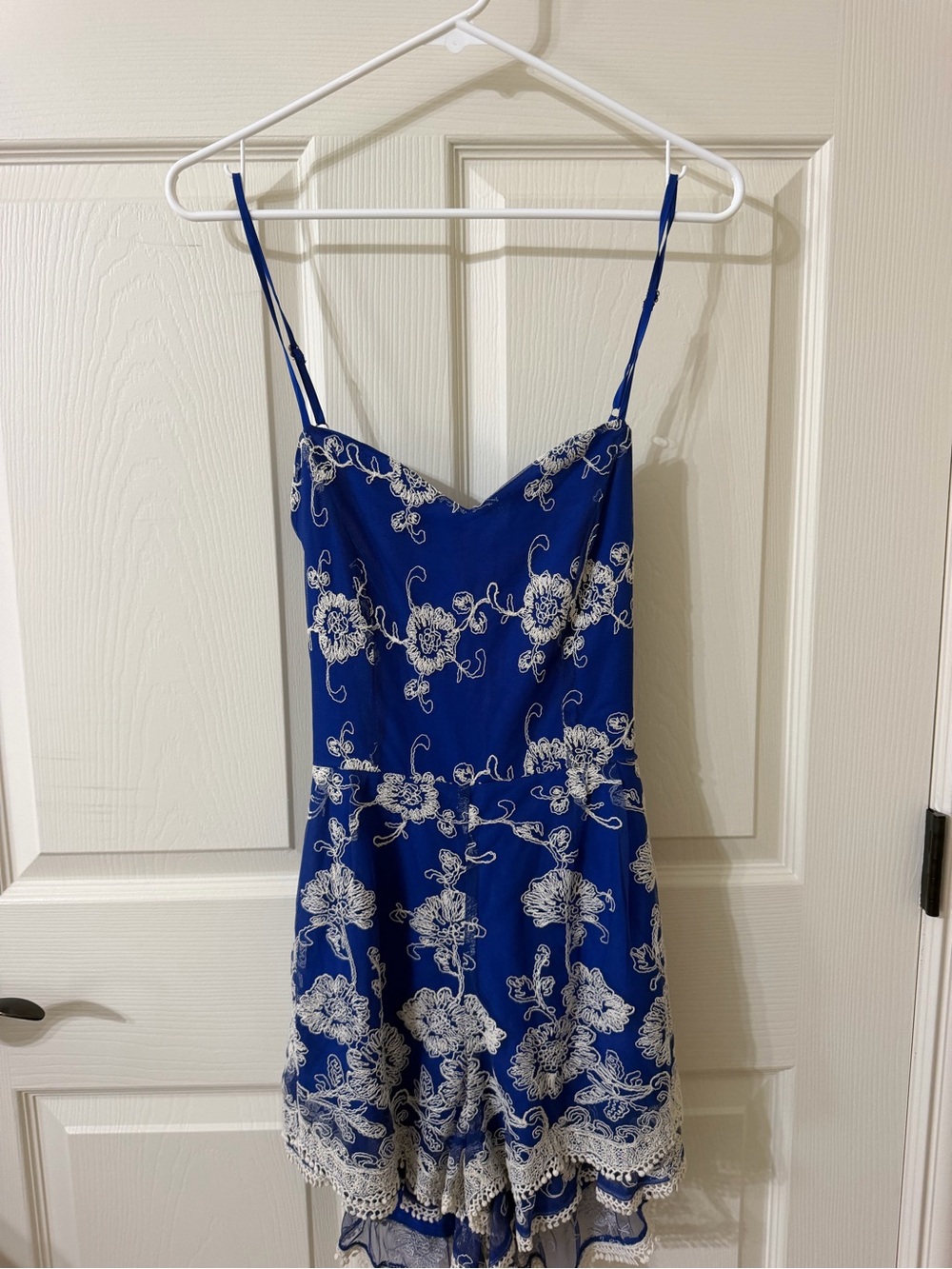 Lovers + Friends Blue Floral Lace Trim Romper